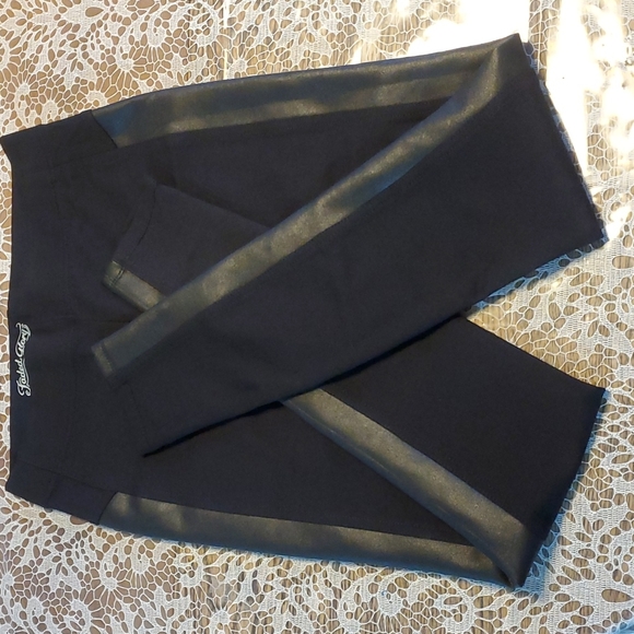 Silky Leggings With Faux Leather - Picture 2 of 9